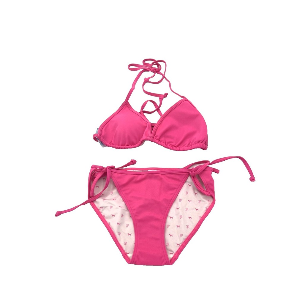 Victoria's Secret Pink Bikini Set Triangle Top String Bottom Pink Small
